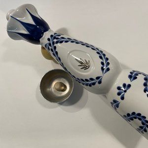 White Porcelain Bottle Cobalt Floral Empty Hand Made Painted Azul Decanter